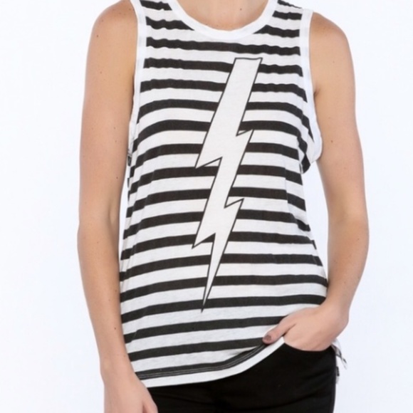 Chaser Tops - CHASER Striped tank top with Lightning Bolt